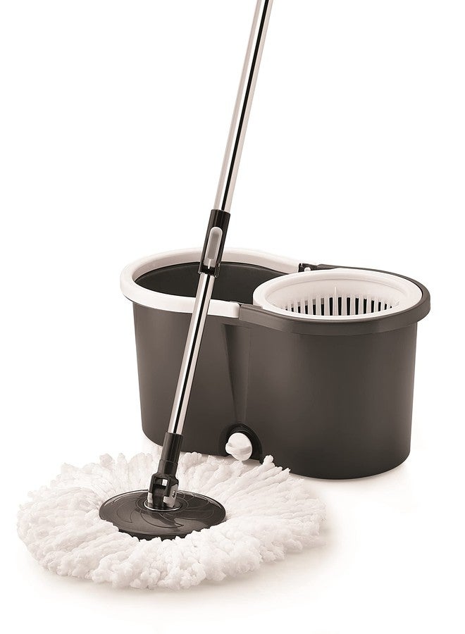 نابيا ممسحة نابيا الدوارة البلاستيكية، بعجلات سهلة الاستخدام ودلو كبير مع قطعتين من الألياف الدقيقة، ممسحة تنظيف أرضيات مع دلو، مجموعة تنظيف أرضيات (أسود، ممسحة بلاستيكية) - Image 2